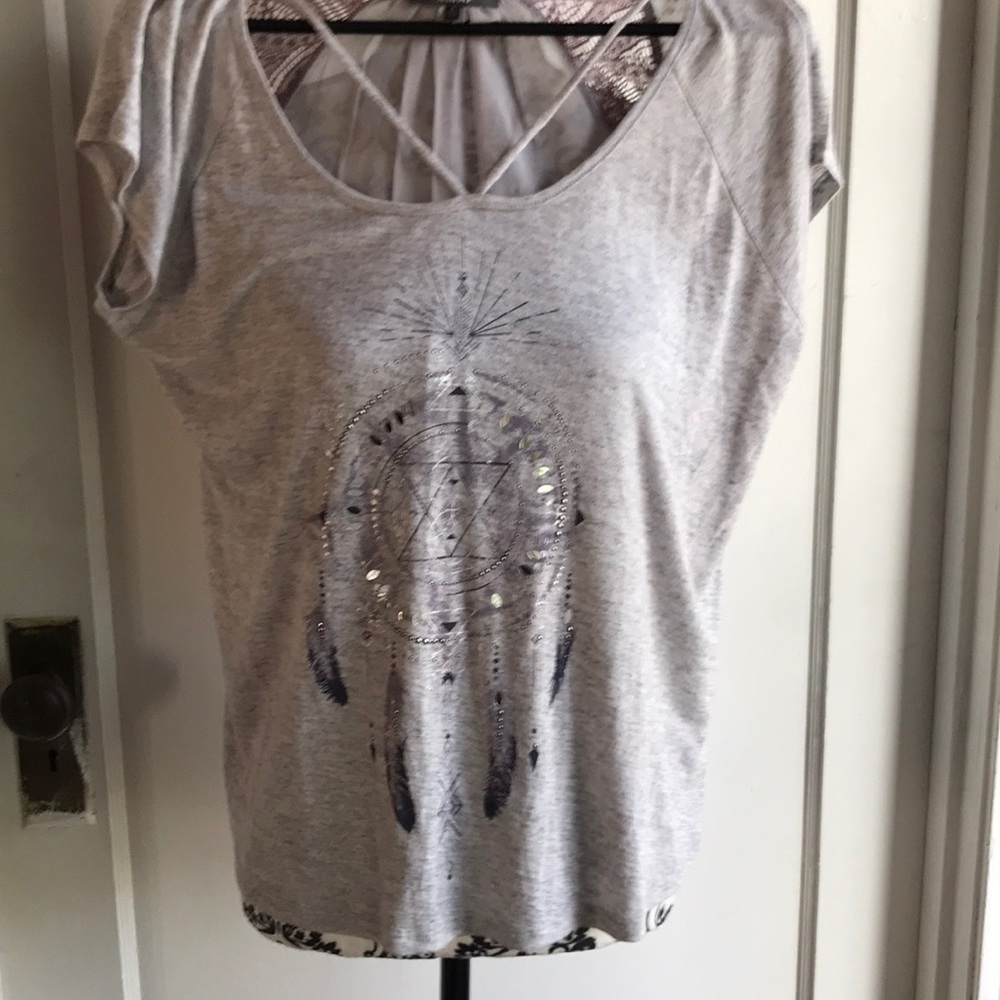 Miss Me L gray and lavender with bling sheer back